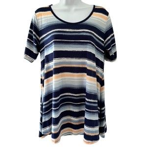 Lularoe Half Sleeve Perfect Blue Apricot White Striped Tee Shirt Size S